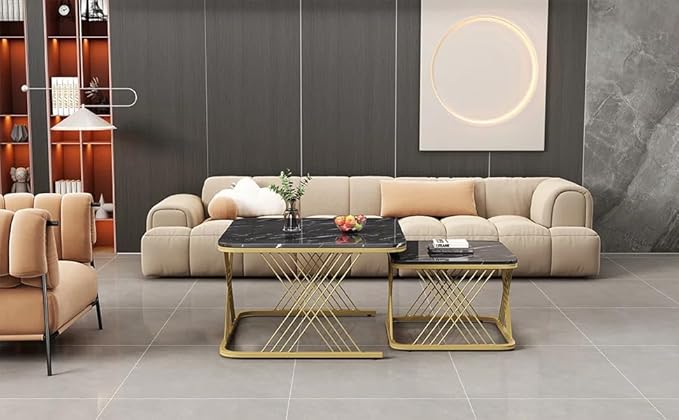 Iron Frame Handmade Square Coffee Table/Nesting Table/Side Table/Center Table with Engineered Wood Top for Living Room/Drawing Room/Balcony - 20"x20" - Golden Black - Image 5